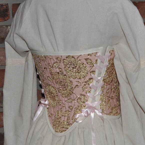 2 sided, Lace-up, Bustier Corset, Pink & Gold, Neutral Floral Tapestry Siez 6 S - Picture 5 of 12